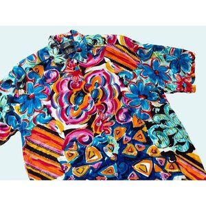 Vintage 80s 90s SASSON Abstract Floral Full Button Blouse Shirt Top Sz M